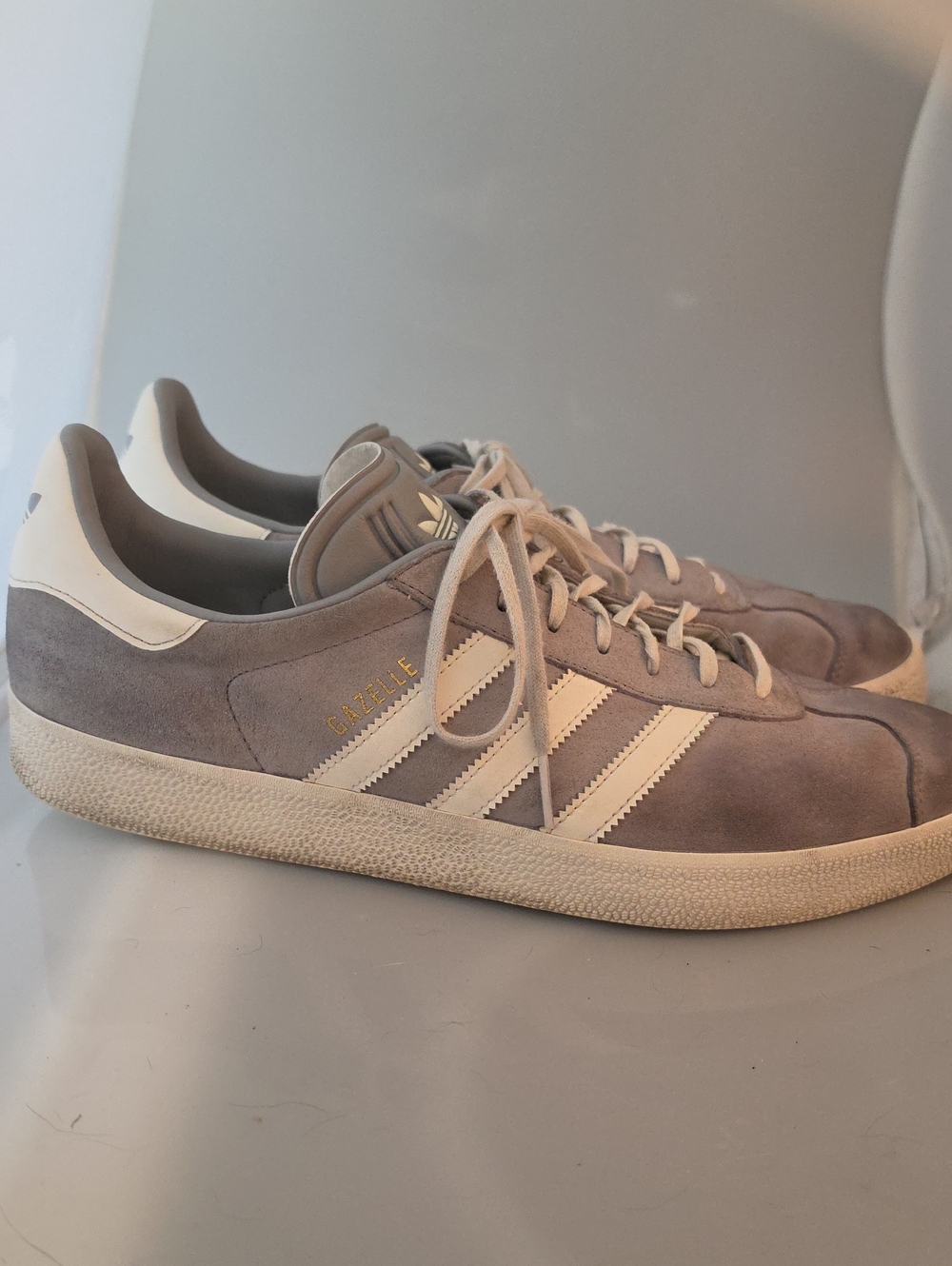 adidas Gazelle Men’s Suede Sneakers in Taupe and White